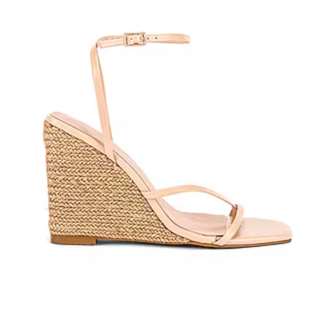 RAYE Nude Pink Leather Ankle-Strap Espadrille Wedge Sandals